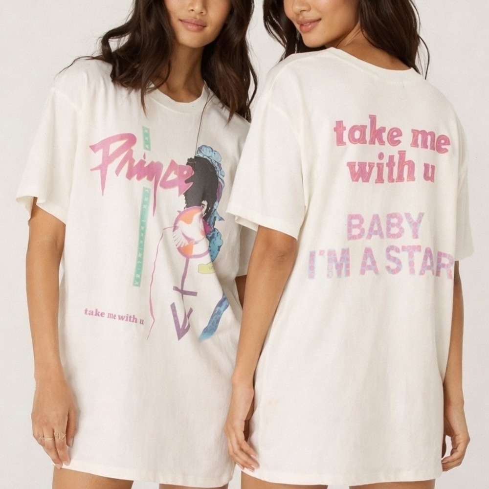 DAYDREAMER Prince & The Revolution Take Me With U Graphic White T-Shirt Dress XS